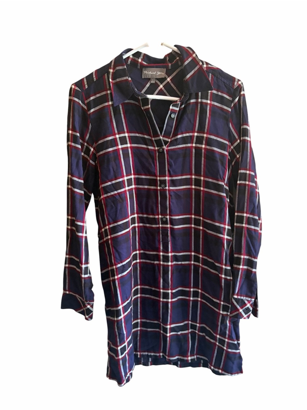 MICHAEL STARS Plaid Button Down Henley Shirt Dress Long Sleeves Size Small - Picture 3 of 6